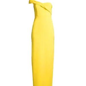 AIDAN MATTOX Off-the-shoulder Crepe Column Gown In Lemon